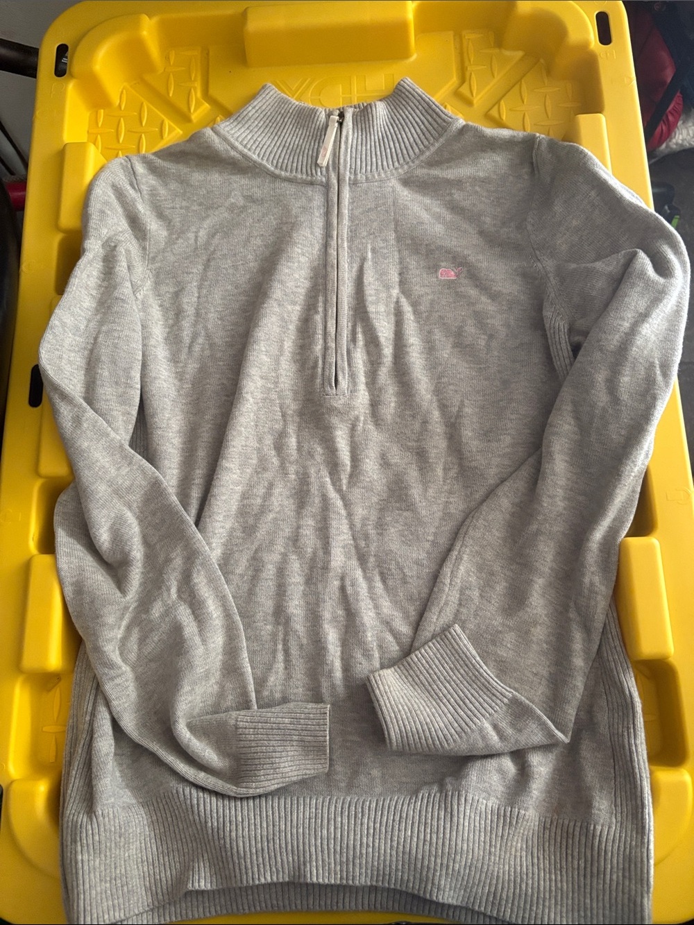 Vineyard light Gray Quarter-Zip Sweater with Subtle Pink Logo